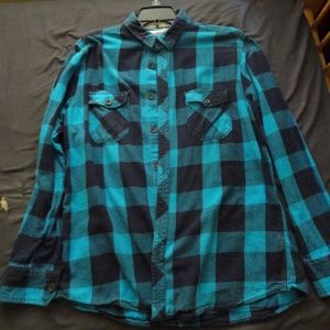 Large blue and black plaid long sleeves shirt